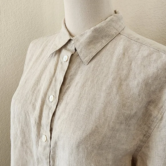 100% Irish linen button-up shirt. Sz 14 cream - Picture 6 of 7